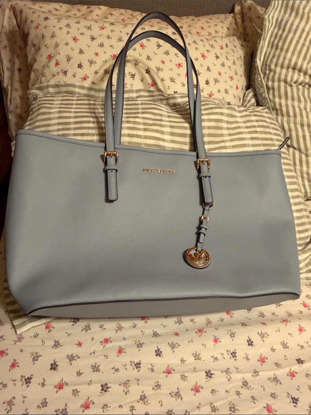Michael Kors Pale Blue Saffiano Leather Multifunction Travel Tote Bag NWT